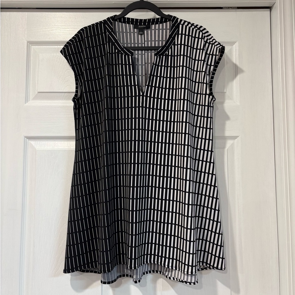 Alfani Black and White Striped Blouse